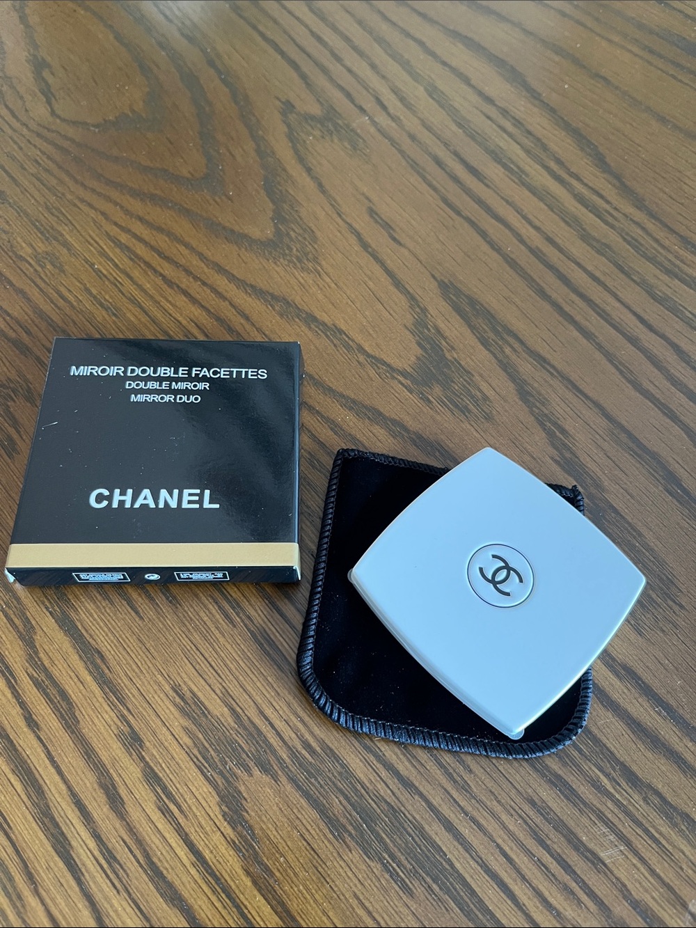 CHANEL White Compact Mirror with Black CC Emblem